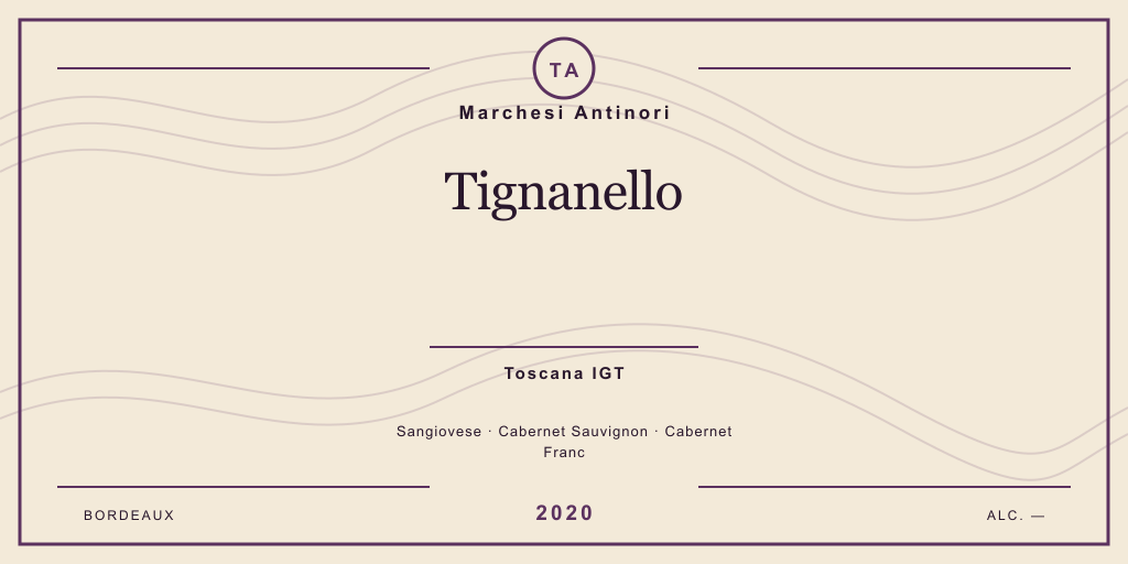 Rótulo de casa desenhado para Marchesi Antinori Tignanello