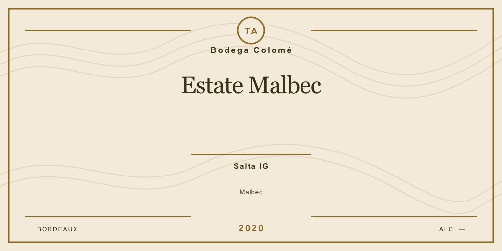 Rótulo de casa desenhado para Bodega Colomé Estate Malbec
