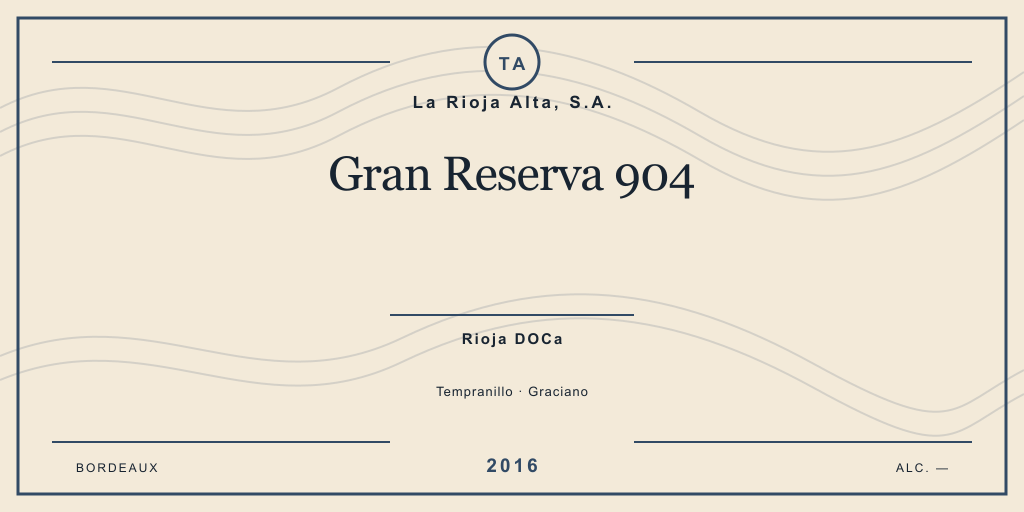 Rótulo de casa desenhado para La Rioja Alta, S.A. Gran Reserva 904