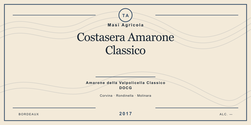 Rótulo de casa desenhado para Masi Agricola Costasera Amarone Classico