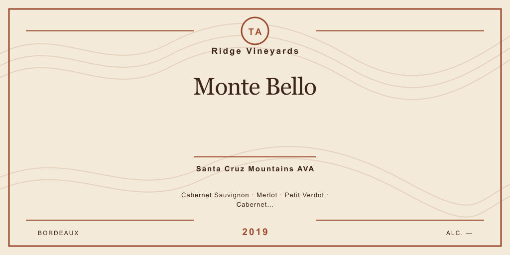 Rótulo de casa desenhado para Ridge Vineyards Monte Bello
